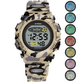Colorful Luminous Electronic Watch For Children And Students (Color: Camouflage khaki)