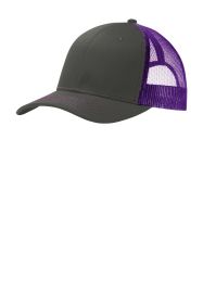 Port Authority Snapback Trucker Cap C112 (Color: Grey Steel/ Purple, size: OSFA)