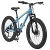 24 Inch Fat Tire Bike Adult/Youth Full Shimano 7 Speeds Mountain Bike, Dual Disc Brake, High-Carbon Steel Frame, Front Suspension, Mountain Trail Bike