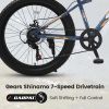 24 Inch Fat Tire Bike Adult/Youth Full Shimano 7 Speeds Mountain Bike, Dual Disc Brake, High-Carbon Steel Frame, Front Suspension, Mountain Trail Bike