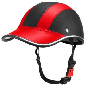 Safety Bicycle Helmet Adjustable Windproof Bike Helmet Sunshade Baseball Cap Anti UV Cycling Motorcycle Hat Leather Helmet (Color: Red)