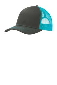 Port Authority Snapback Trucker Cap C112 (Color: Grey Steel/ Neon Blue, size: OSFA)