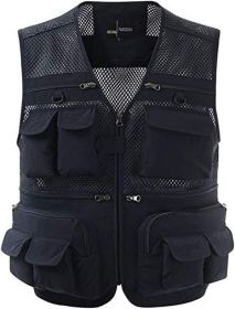 Mens Waistcoat Summer Outdoor Casual Fishing Safari Hiking Vest with Multi-Pocket (Color: NAVY, size: S)